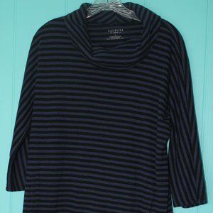 Talbots Ladies Black and Blue Striped Cowl neck Tunic Top/sweater Sz XL